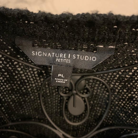 Signature Studio Long Black Cardigan Sweater with Lace Trim - Picture 5 of 7